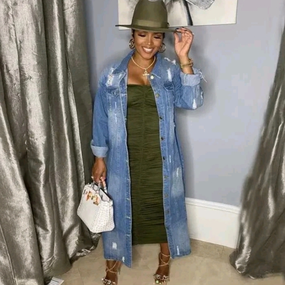 Distressed Denim Maxi Jacket Retail $150 SOLD OUT-akira